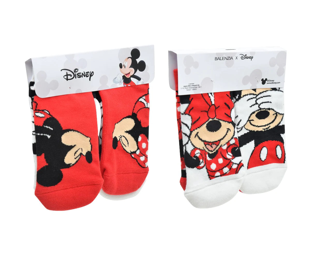 Balenzia x disney character lowcut socks - mickey & minnie for women (pack of 2 pairs/1u)(free size) red, white