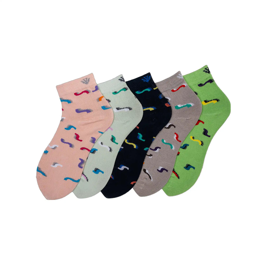 Young Wings Women's Multi Colour Cotton Fabric Solid Ankle Length Socks - Pack of 5, Style no. 5114-W1