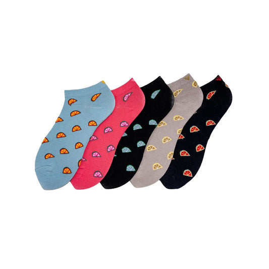 Young Wings Women's Multi Colour Cotton Fabric Design Low Ankle Length Socks - Pack of 5, Style no. 6108-W