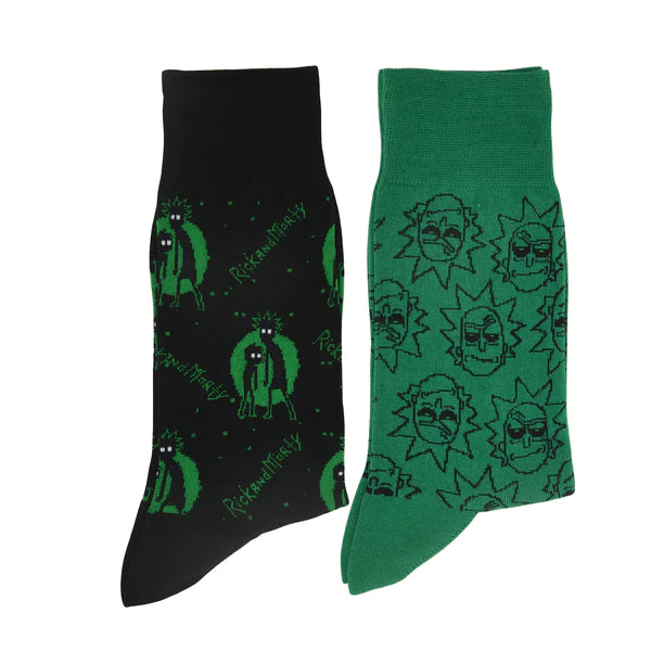 Rick and morty cotton crew socks for men (pack of 2) (free size) (green, black)