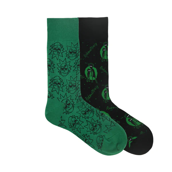 Rick and morty cotton crew socks for men (pack of 2) (free size) (green, black)