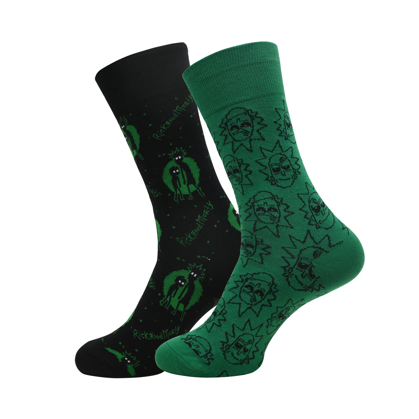 Rick and morty cotton crew socks for men (pack of 2) (free size) (green, black)