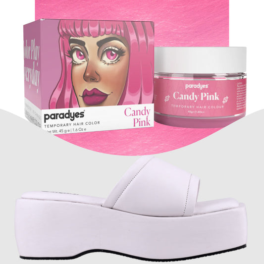 Paradyes Candy Pink Temporary Hair Color + Chunky Broad Strap White platforms