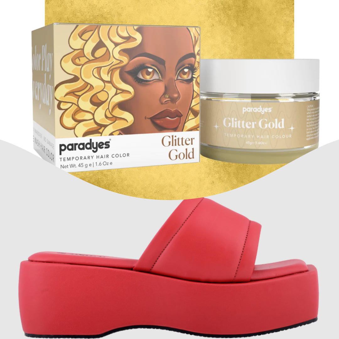 Paradyes Glitter Gold Temporary Hair Color + Chunky Broad Strap Red platforms