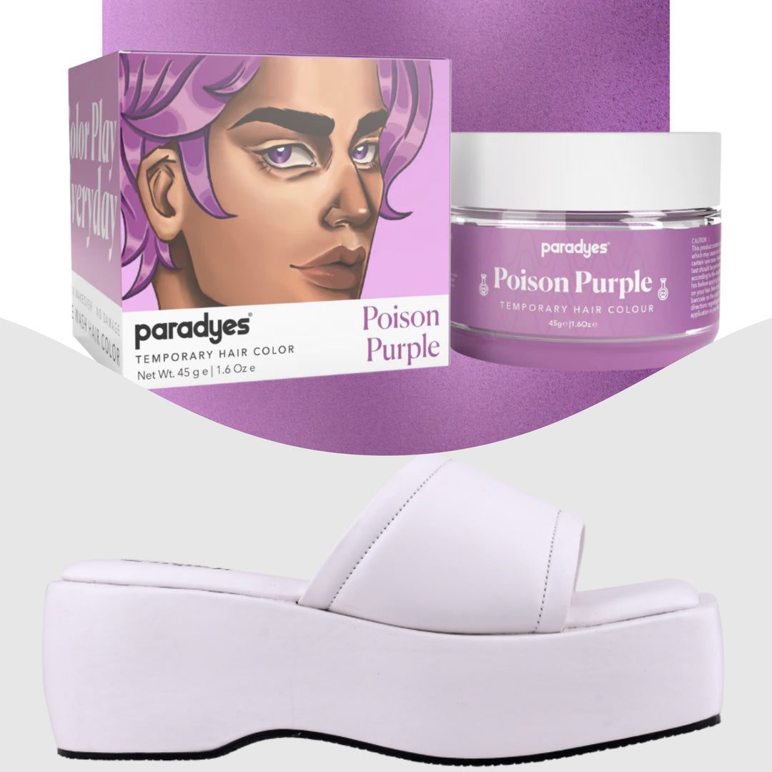 Paradyes Poison Purple Temporary Hair Color + Chunky Broad Strap White platforms