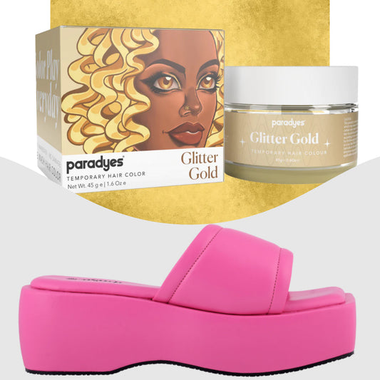 Paradyes Glitter Gold Temporary Hair Color + Chunky Broad Strap Pink platforms