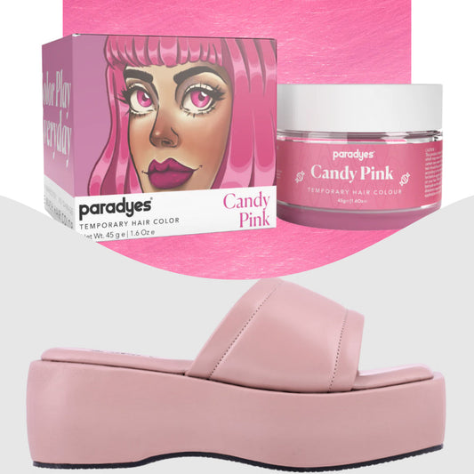 Paradyes Candy Pink Temporary Hair Color + Chunky Broad Strap Champagne platforms