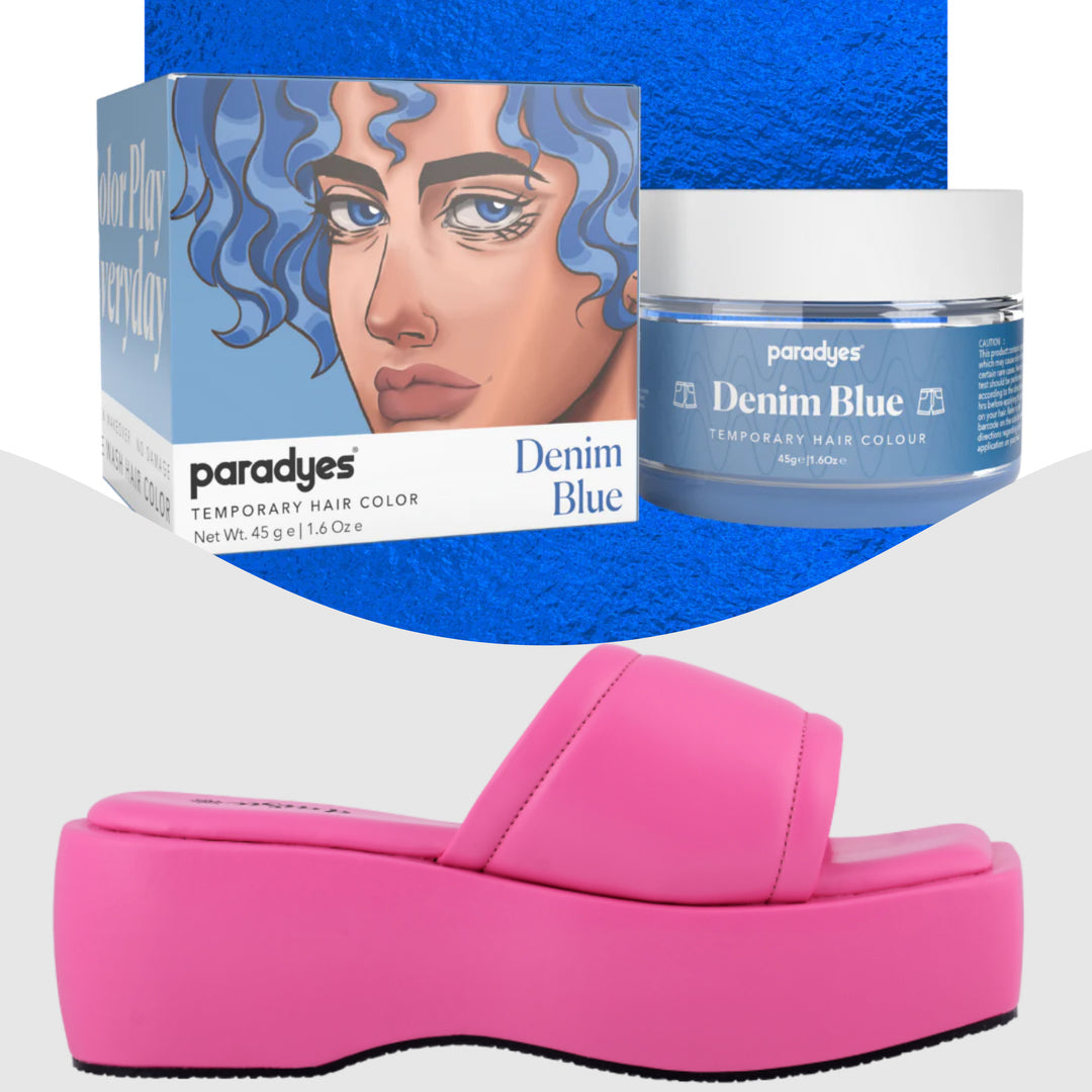 Paradyes Denim Blue Temporary Hair Color + Chunky Broad Strap Pink platforms