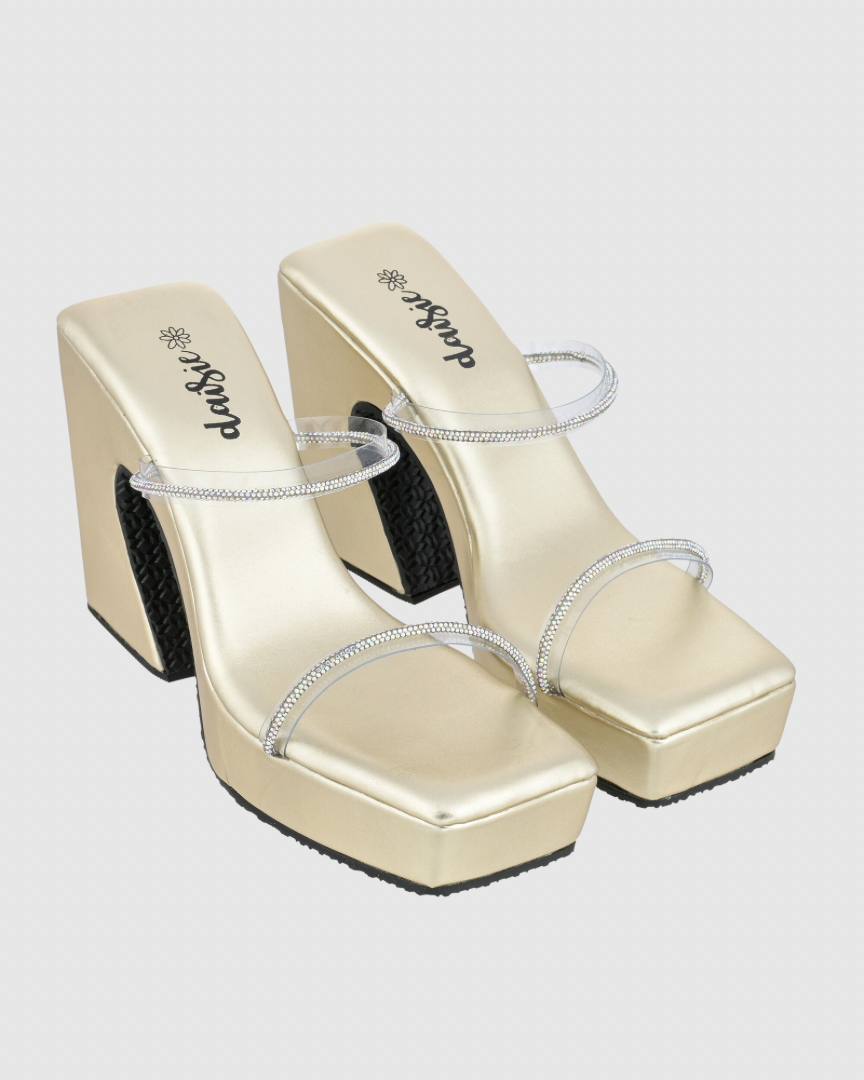 Y2K Gold Double Diamond platform heels