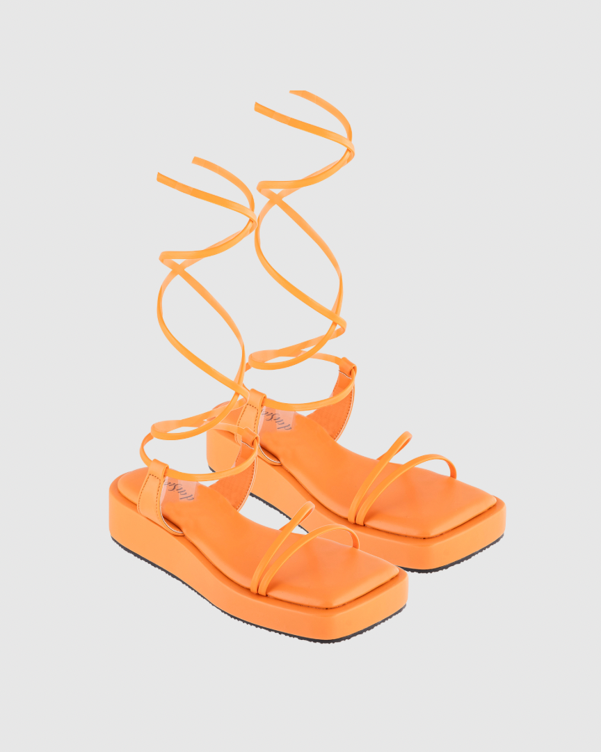 Y2K Tieup Orange Platform Flats