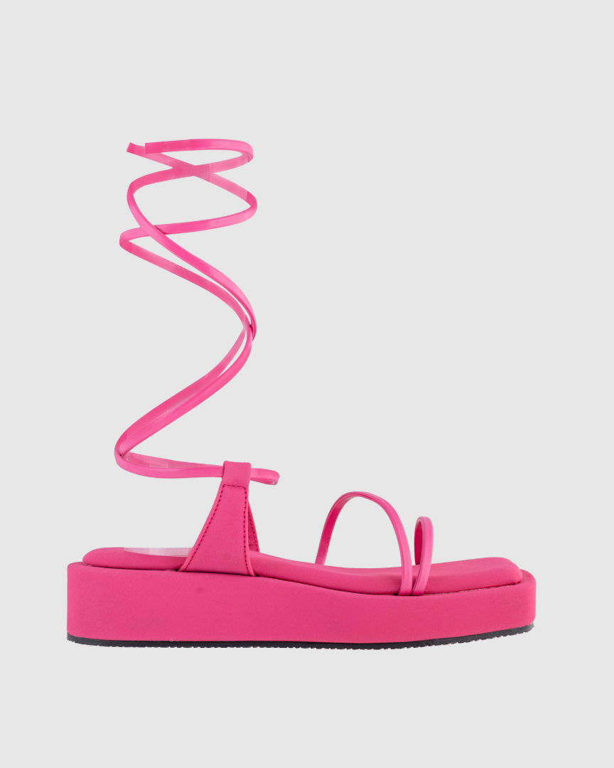 Y2K Tieup Pink Platform Flats