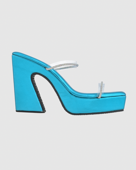 Y2K Blue Double Diamond platform heels