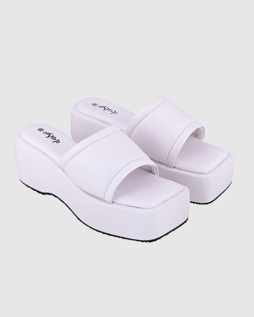 Y2k Block Chunky Broad Strap White platforms