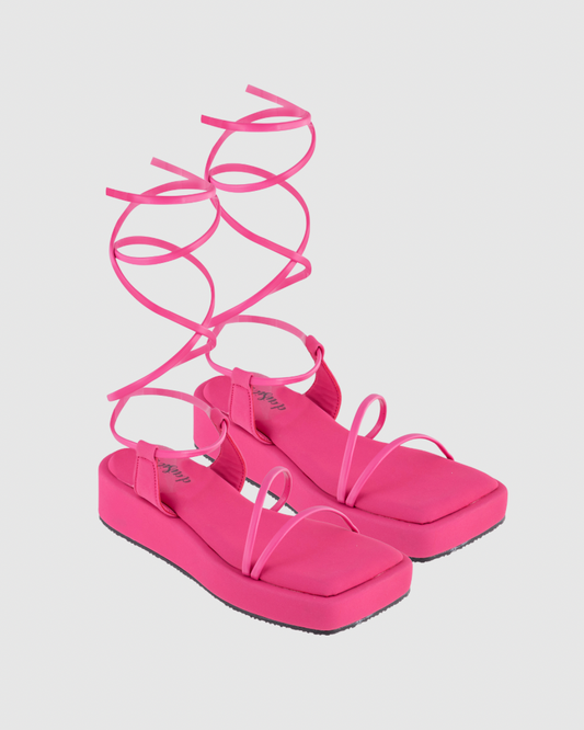 Y2K Tieup Pink Platform Flats