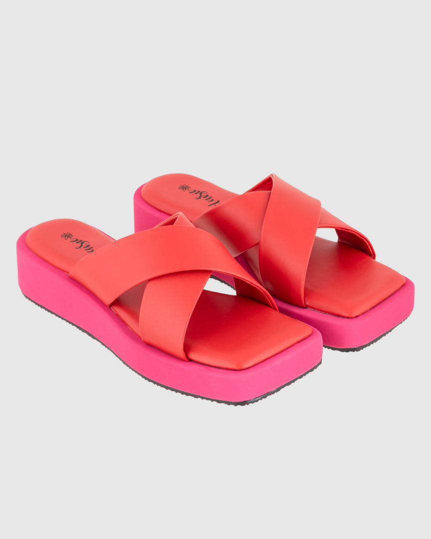 Y2K Red&Pink Double Trouble Platform Flats