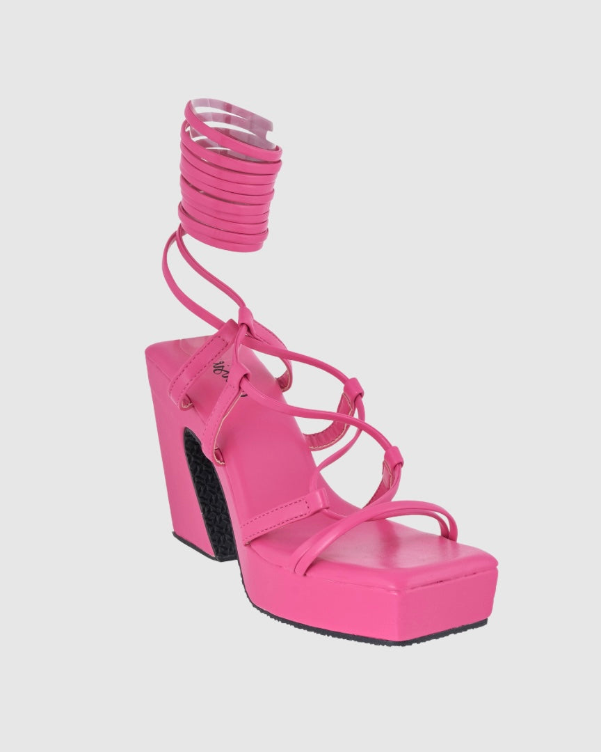 Y2K TieUps Platform Heels Pink