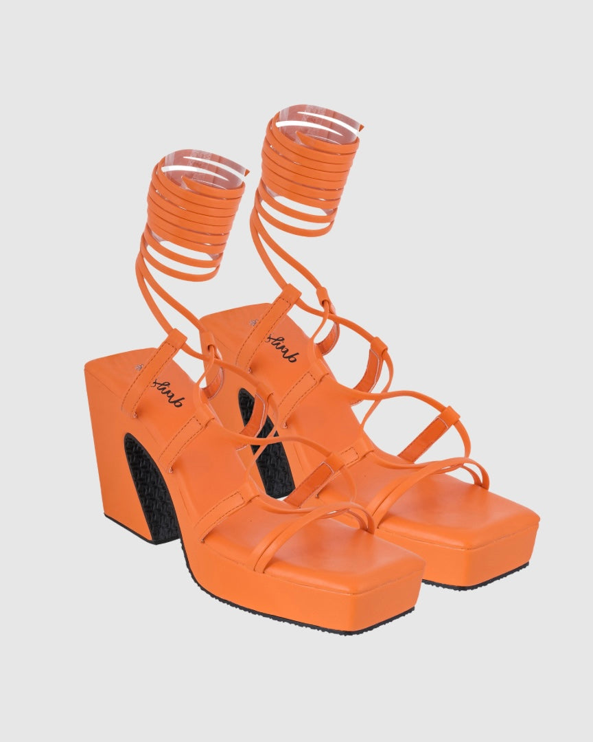 Y2K TieUps Platform Heels Orange