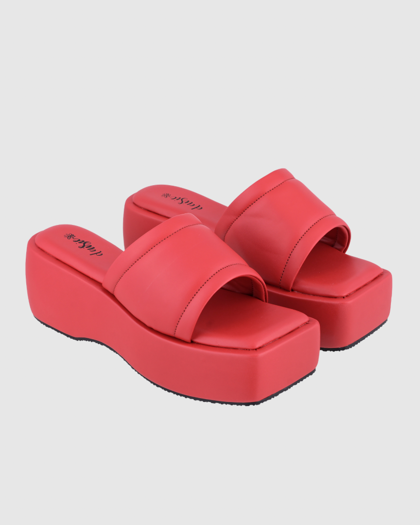 Y2k Block Chunky Broad Strap Red platforms