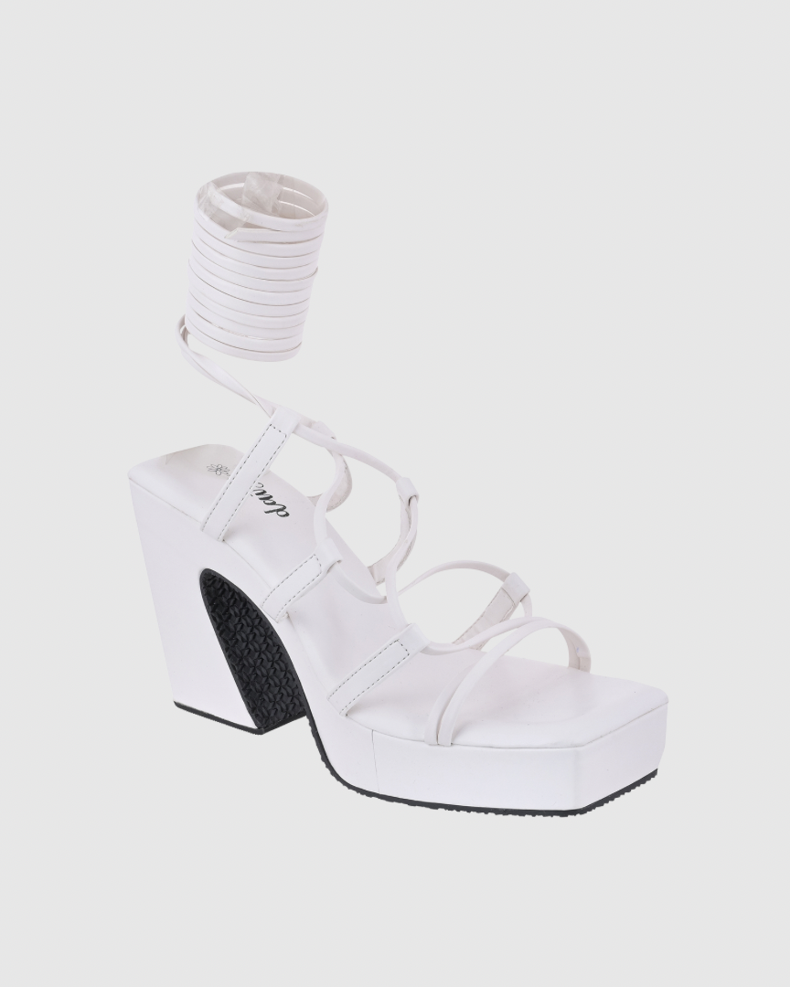 Y2K TieUps Platform Heels White