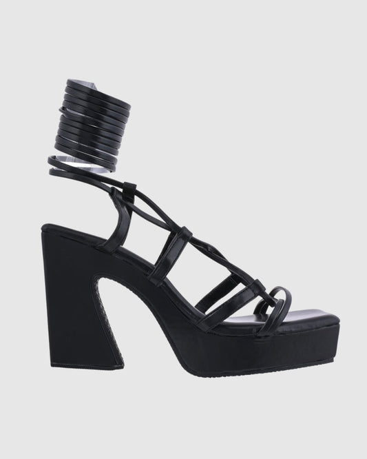 Y2K TieUps Platform Heels Black