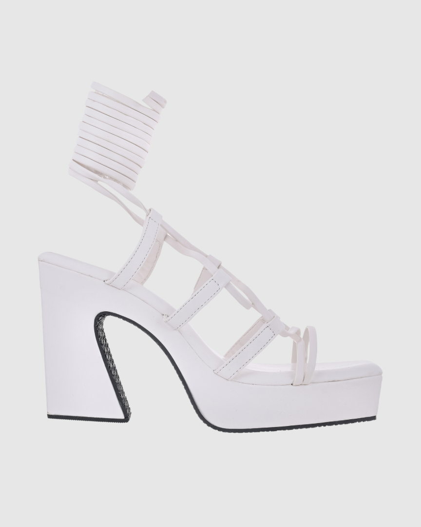 Y2K TieUps Platform Heels White