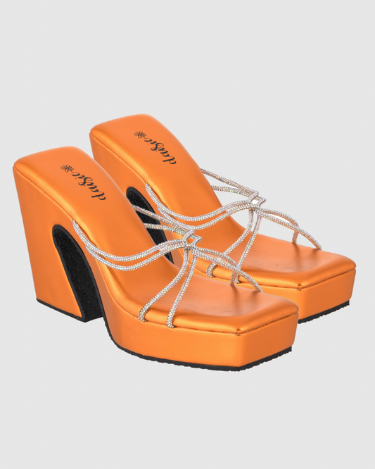 Y2K Orange Web Diamond platform heels