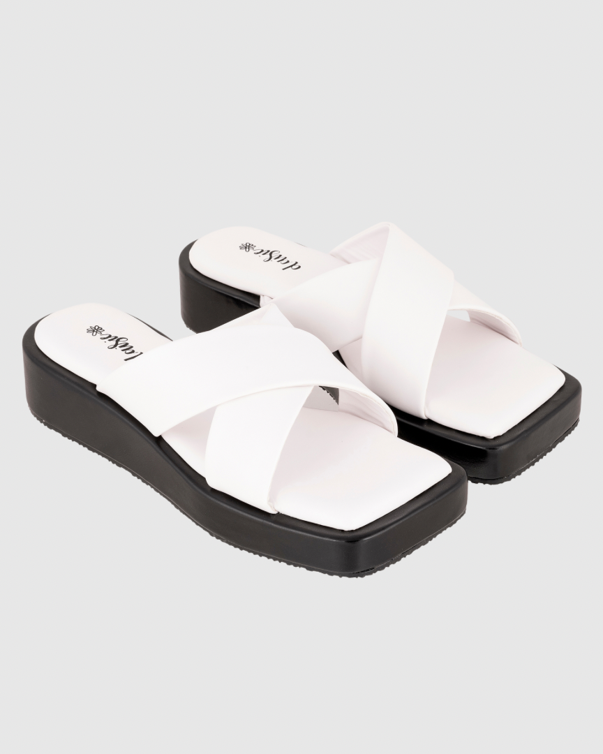 Y2K White&Black Double Trouble Platform Flats