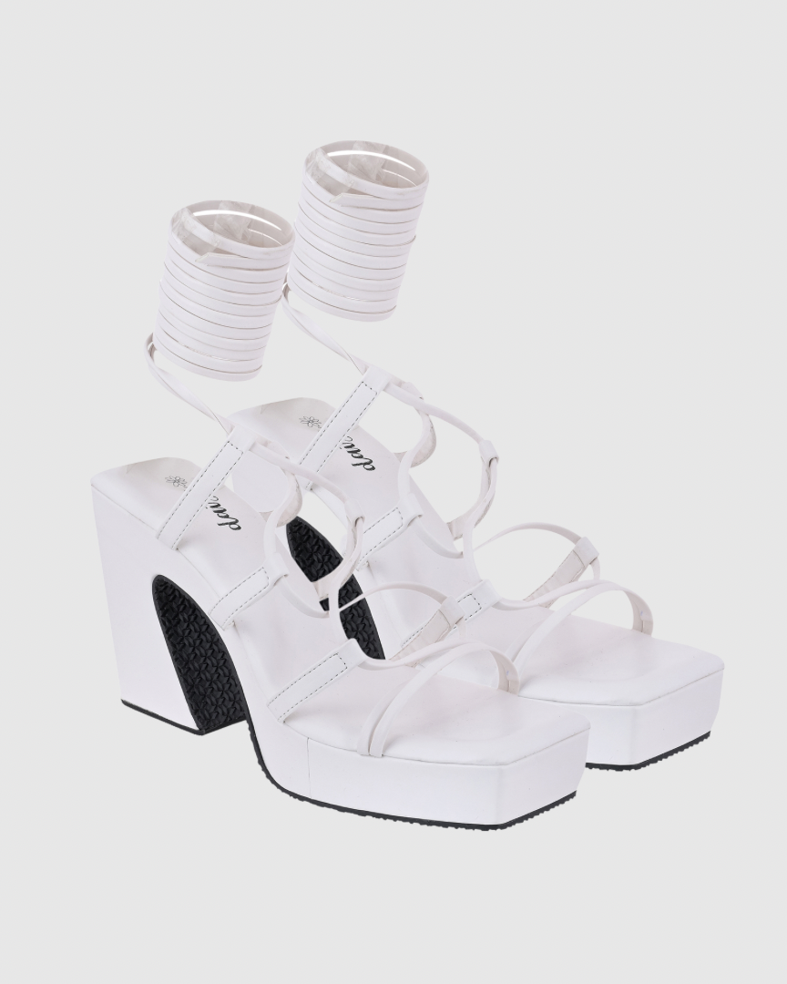 Y2K TieUps Platform Heels White