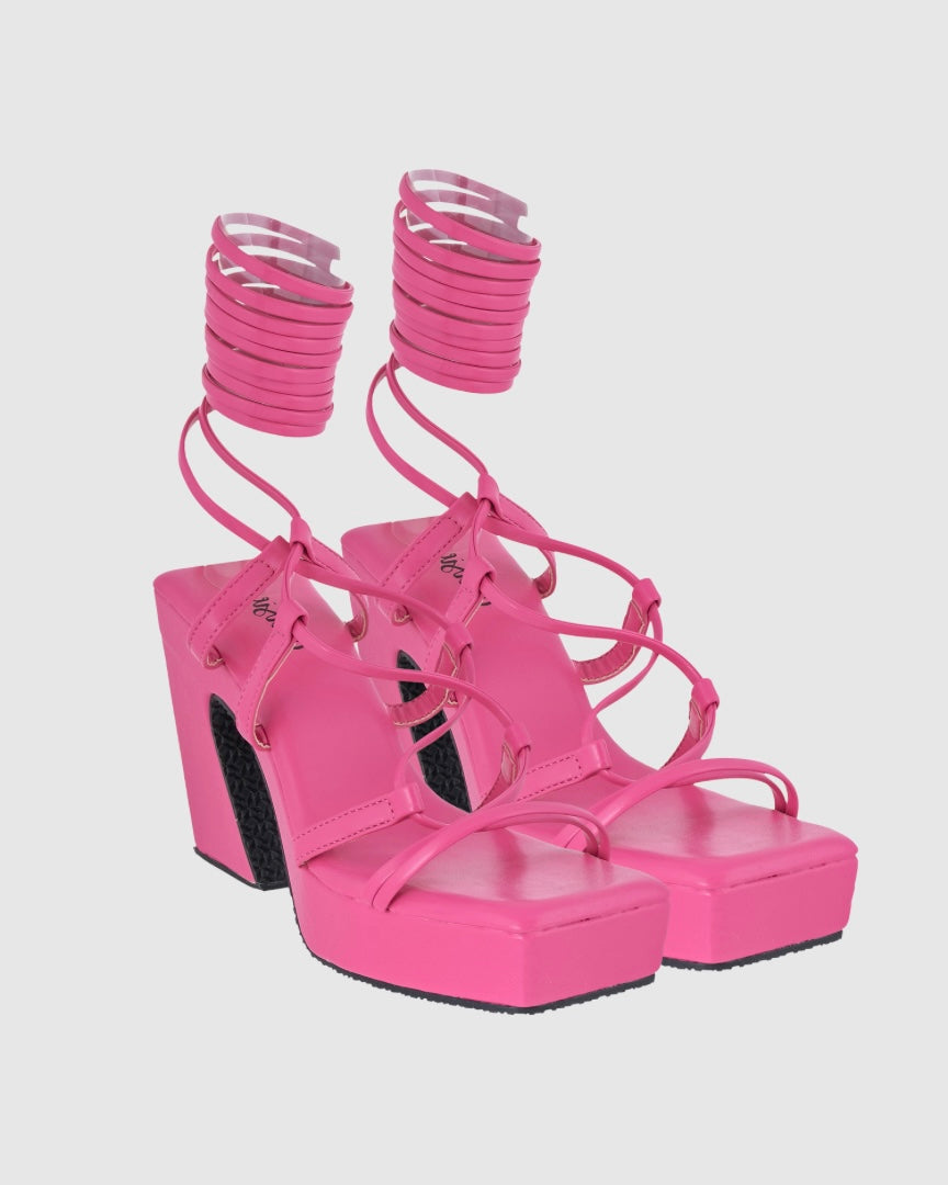 Y2K TieUps Platform Heels Pink