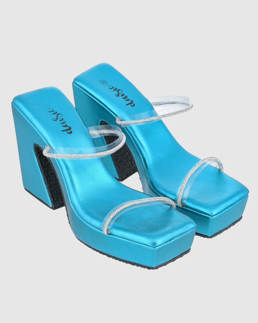 Y2K Blue Double Diamond platform heels