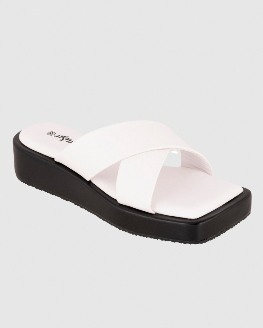 Y2K White&Black Double Trouble Platform Flats