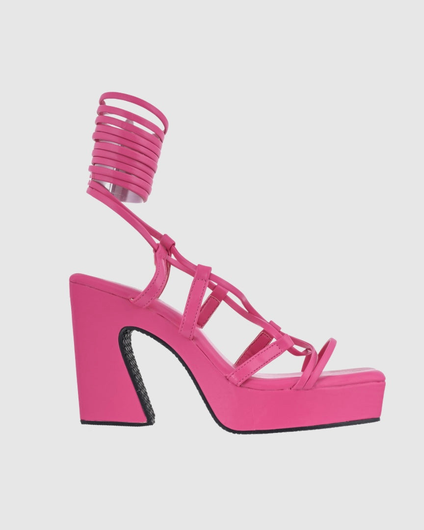 Y2K TieUps Platform Heels Pink