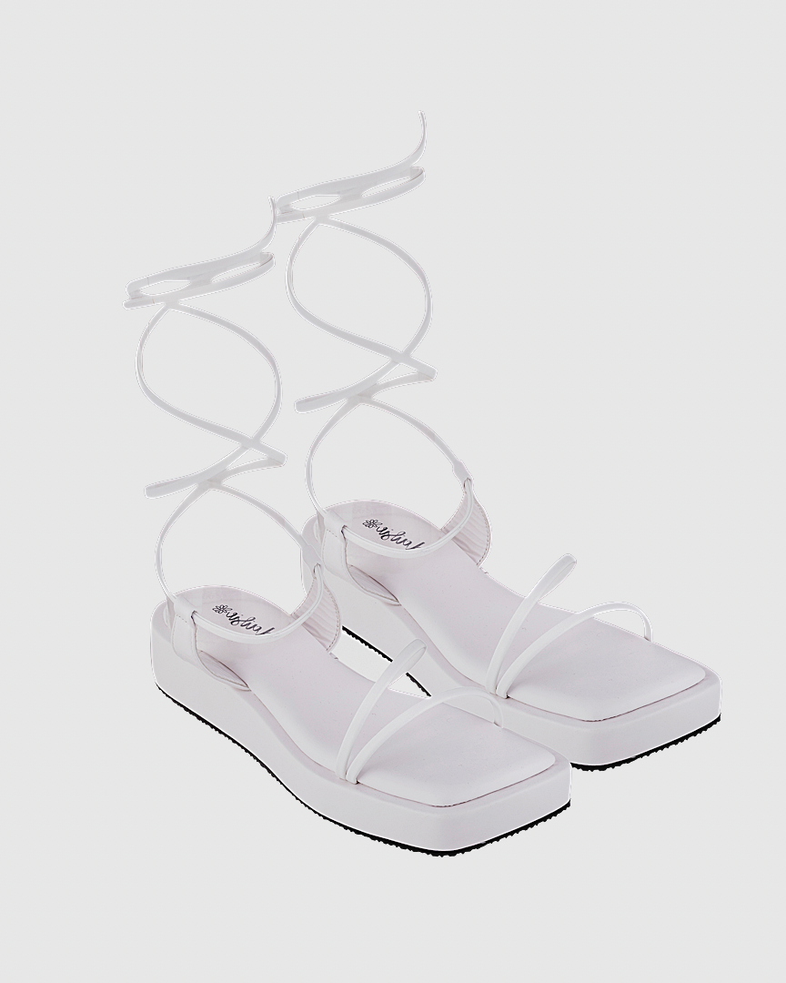 Y2K Tieup White Platform Flats