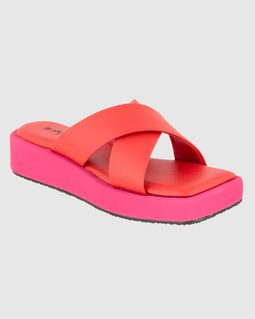 Y2K Red&Pink Double Trouble Platform Flats