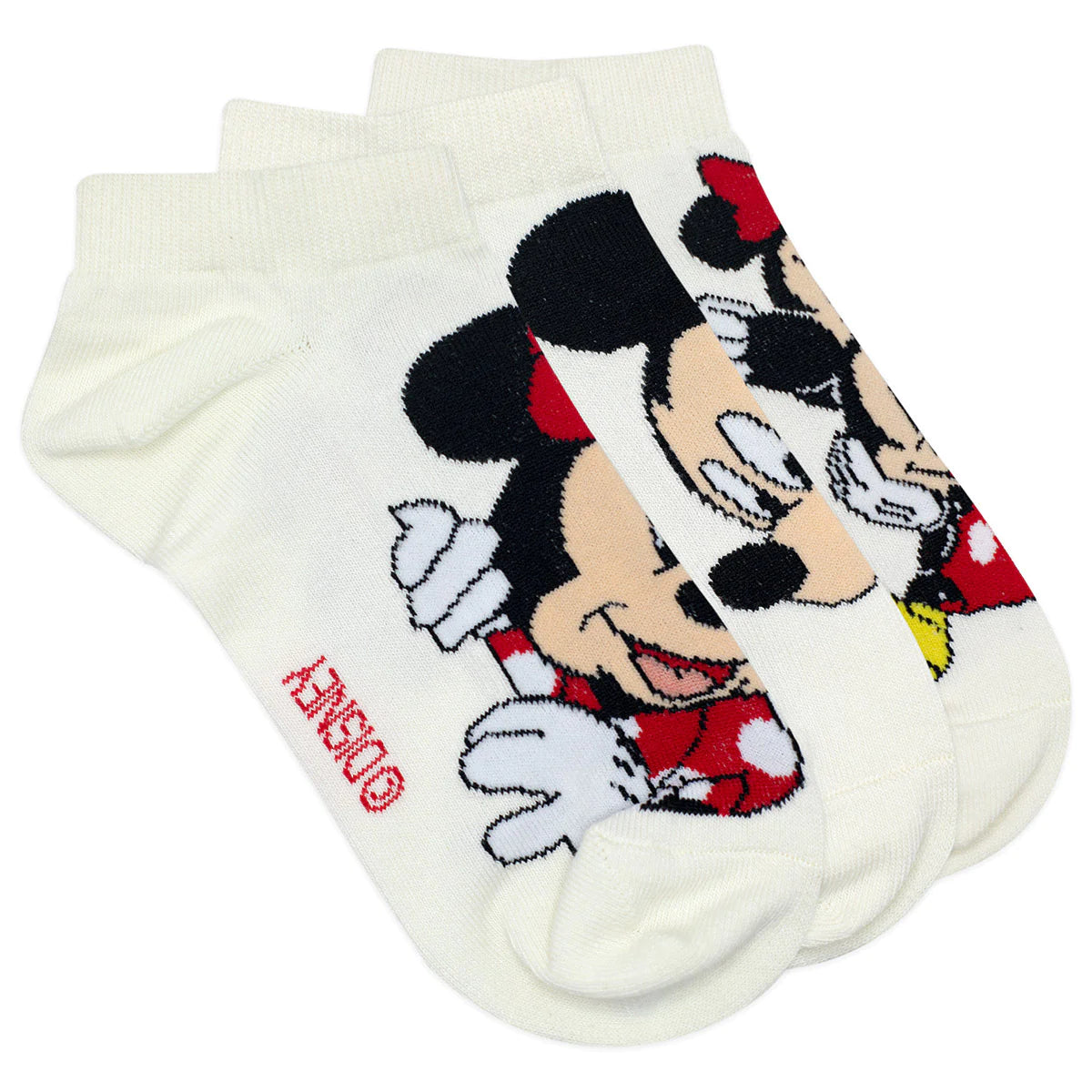 Balenzia x disney mickey & minnie themed lowcut socks for women- (pack of 3 pairs/1u)(free size)cream