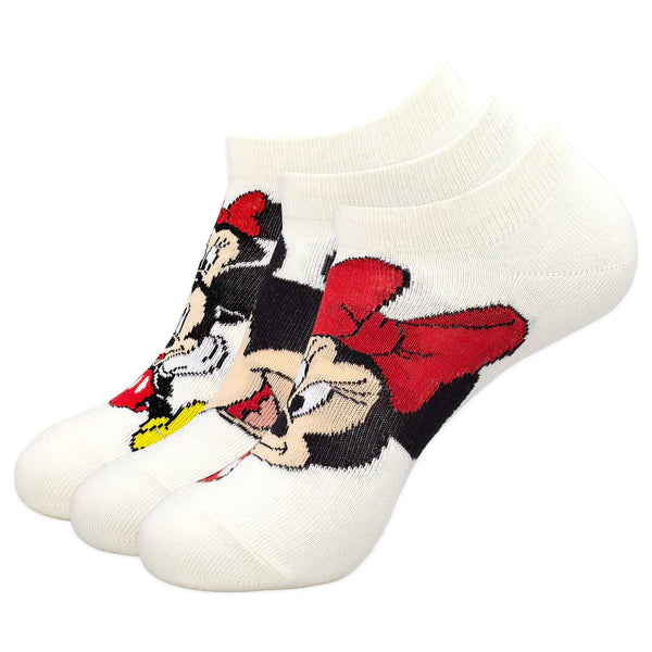 Balenzia x disney mickey & minnie themed lowcut socks for women- (pack of 3 pairs/1u)(free size)cream