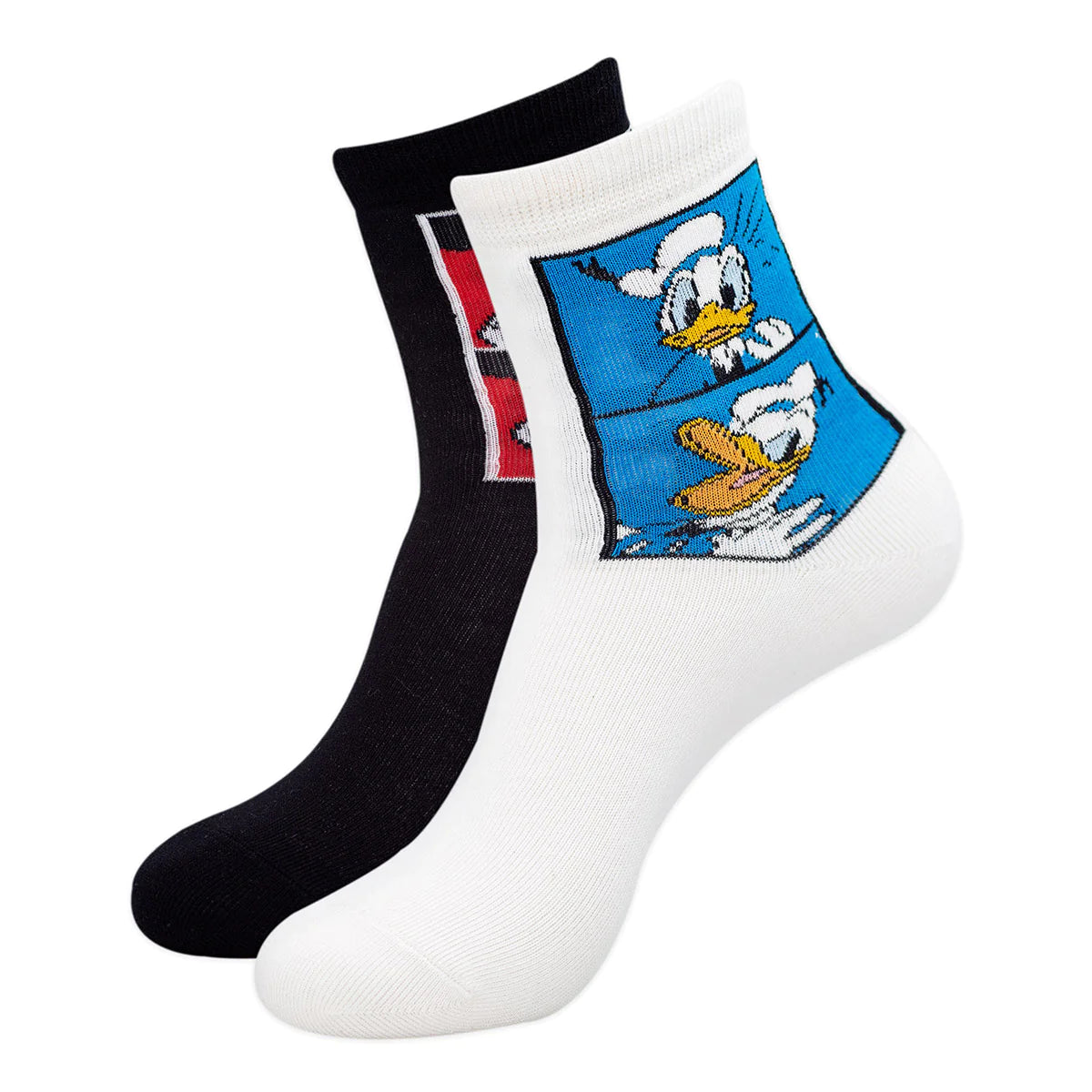 Balenzia x disney mickey & donald high ankle socks for women (pack of 2 pairs/1u)(free size) black,white