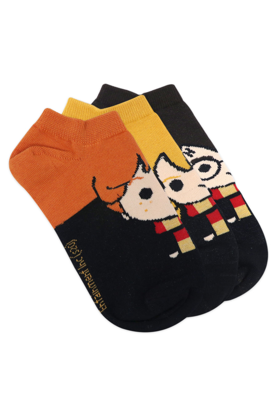 Balenzia x harry potter character lowcut socks- harry, ron & hermione for women (pack of 3 pairs/1u)- yellow, brown & orange