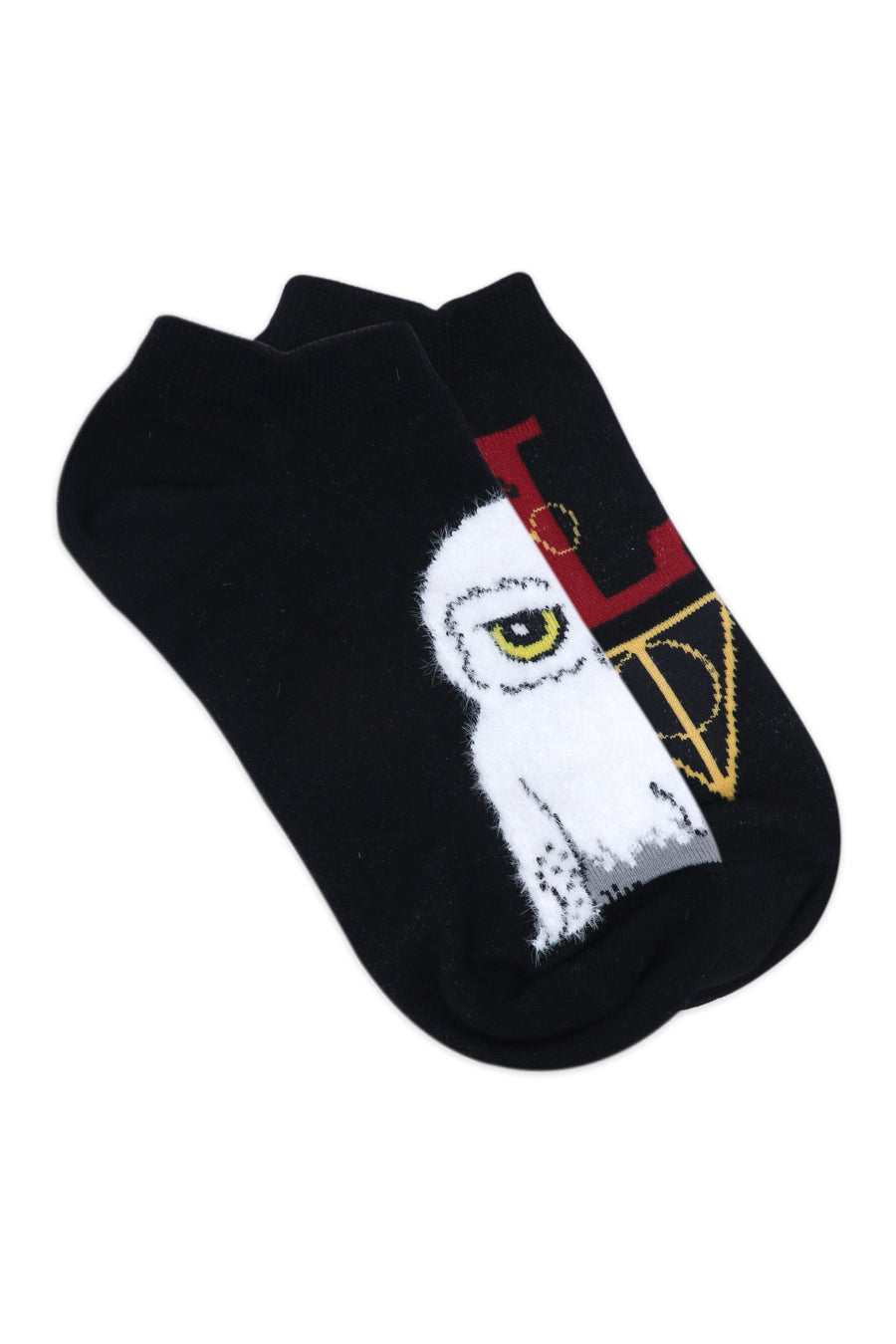 Balenzia x harry potter love symbol & hedwig fur lowcut socks for women(pack of 2 pairs/1u)- black & white