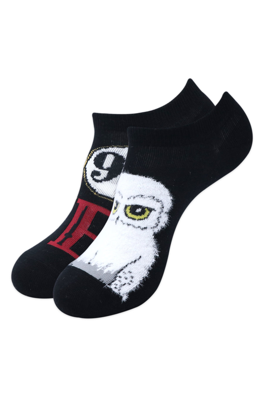 Balenzia x harry potter love symbol & hedwig fur lowcut socks for women(pack of 2 pairs/1u)- black & white