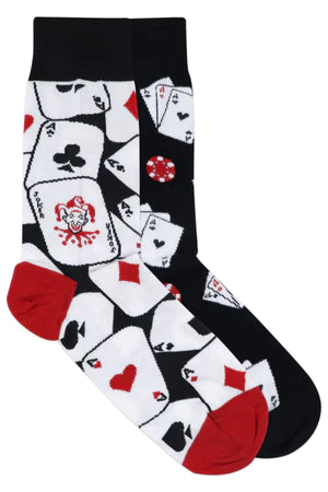 Balenzia special edition poker crew socks for men (pack of 2 pairs/1u)(black,white)