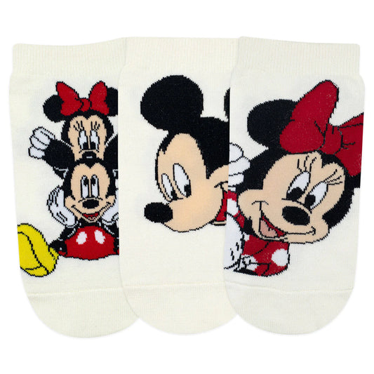 Balenzia x disney mickey & minnie themed lowcut socks for women- (pack of 3 pairs/1u)(free size)cream