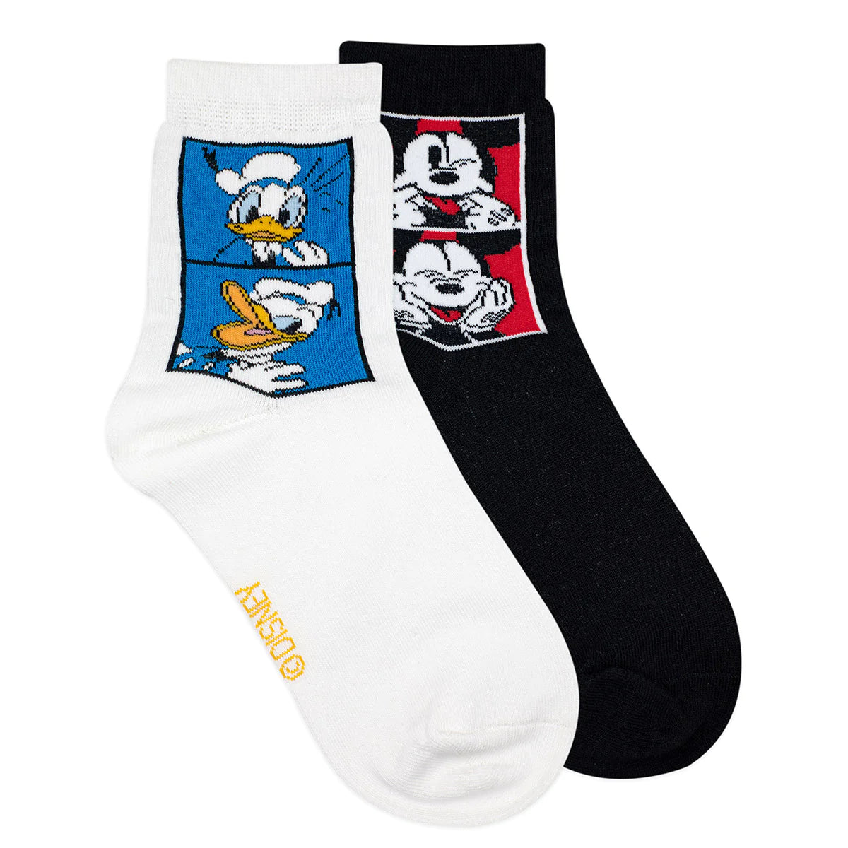 Balenzia x disney mickey & donald high ankle socks for women (pack of 2 pairs/1u)(free size) black,white