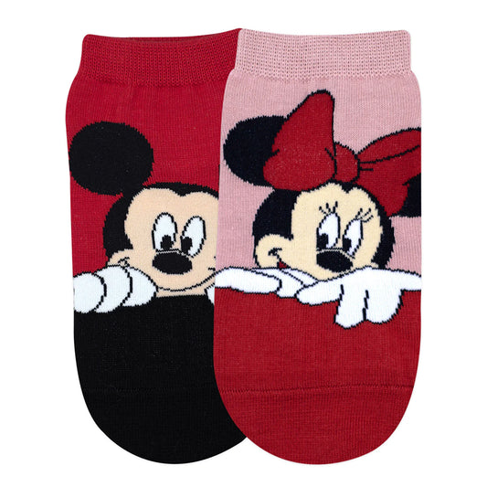 Balenzia x disney character lowcut socks for women- mickey & minnie (pack of 2 pairs/1u)(free size) red, pink