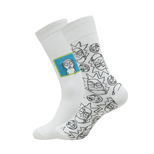 Rick and morty cotton crew socks for men (pack of 2) (free size) (white)